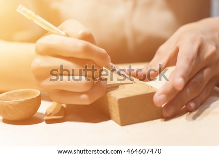 woman carpentry at home, wooden work concept