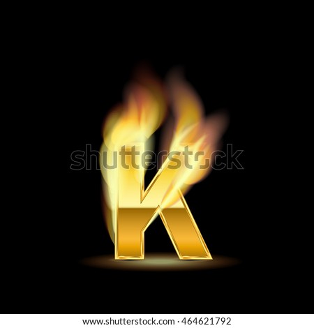 burn gold letter "K" on black background