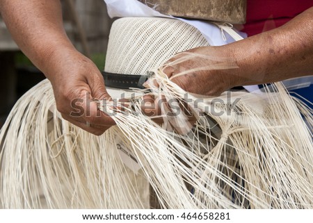 Traditional Weaving Of Ecuadorian Toquilla Straw Hats - UNESCO Intangible Cultural Heritage of Humanity Royalty-Free Stock Photo #464658281