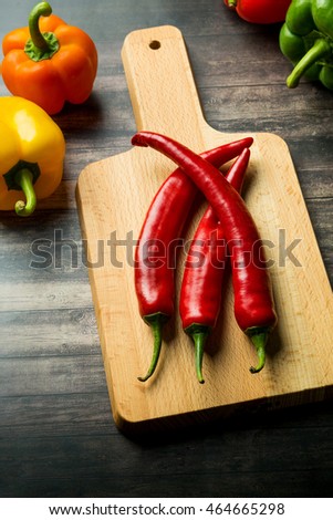 Red chilli with garlic and coloured peppers