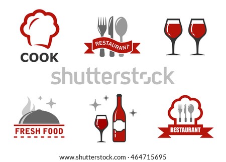 set six restaurant symbols with red accent