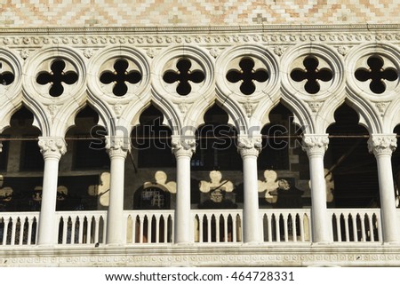 Italy, Venice, the Doge's Palace colonnade details. Royalty-Free Stock Photo #464728331