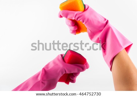 rubber gloves with sponge on a white background