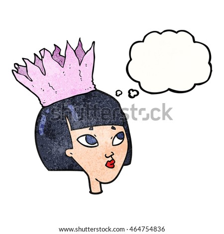 freehand drawn thought bubble textured cartoon woman wearing paper crown