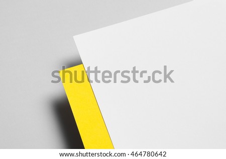 Branding / Stationery Mock-Up - Yellow & White. Close-Up. Floating - Letterhead (A4)