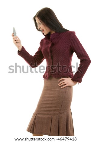Young businesswoman screaming on telephone