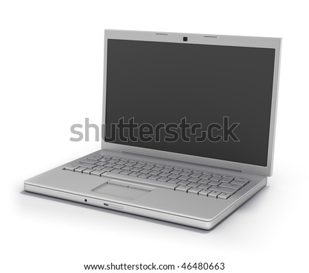 Portable Computer Left Facing (Clipping Path Screen & Outline)  Isolated on White Background