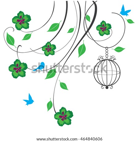 vector illustration of a vintage background with bird cages and flowers