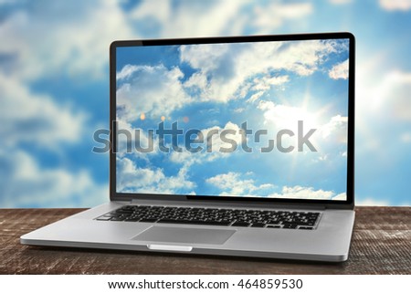 Laptop on the table. Cloud storage concept