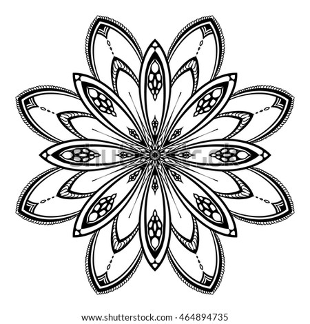 Coloring book for adult and older children. Coloring page with mandala made of decorative vintage flowers and decorative butterflies. Outline hand drawn. Vector illustration.