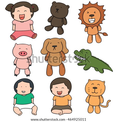vector set of children and doll