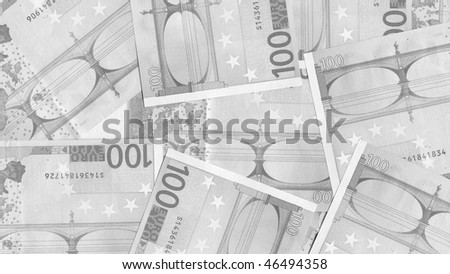 Euro banknotes money useful as a background - (16:9 black and white)