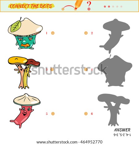 Match the pictures to their shadows. Cartoon illustration of fungi