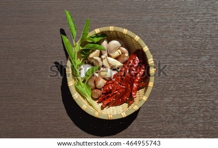 Garlic Basil and dry chili