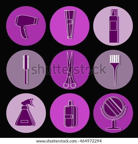 Hairdressers tools collection web icons in flat design.