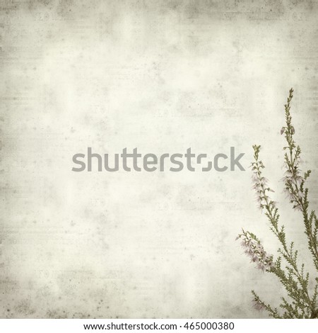 textured old paper background with pink heather flowers