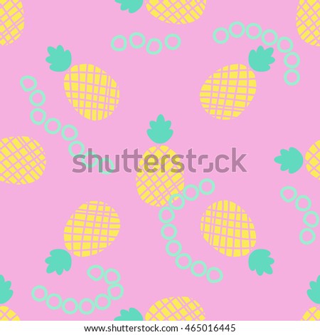 Pineapples on pink background seamless pattern. Vector illustration.