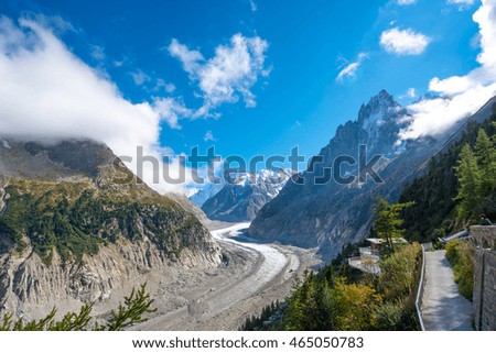 The northern slopes of the Mont Blanc massif in the French Alps, old glacier