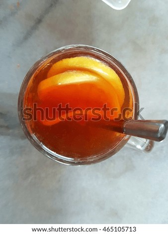 Lemon tea in glass - top view