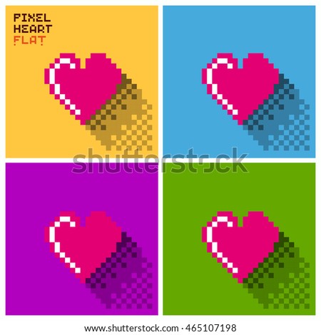 Set of pixel Heart in flat design, pixelated illustration. - Stock vector