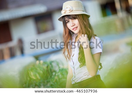 Women in uniform of University from Thailand,collegian Thailand Royalty-Free Stock Photo #465107936