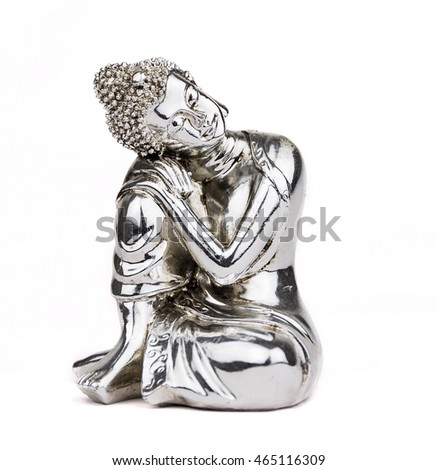 Seat silver Buddha statue isolated on white