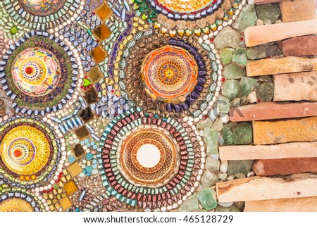Close up Art Wall Mosaic,Marble, Stone Textured of Public Temple at North of Thailand