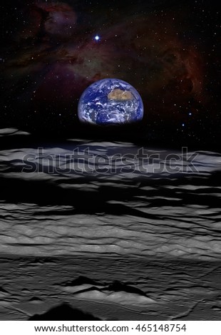 The Earth as Seen from the Surface of the Moon - Elements of this Image Furnished by NASA