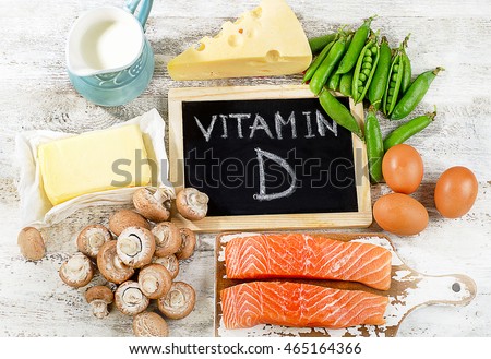 Foods rich in vitamin D. Top view Royalty-Free Stock Photo #465164366