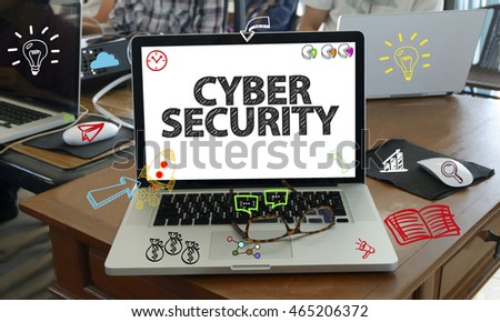 drawing icon cartoon with CYBER SECURITY concept on laptop in the office , business concept