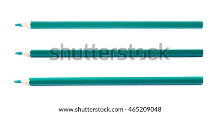 Single green drawing pencil isolated over the white background, set of three different foreshortenings