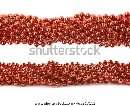Line of red beads garland thread isolated over the white background, set of two different foreshortenings