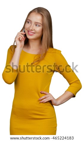 successful and beautiful business woman with the  phone