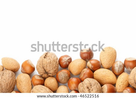  Assortment of nuts displayed on white background