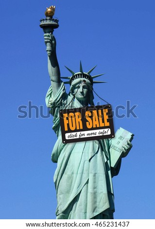 Statue of Liberty with a sign for sale
American symbol. New York, USA.