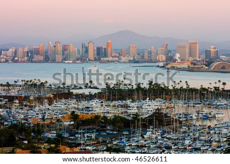San Diego skyline after sunset