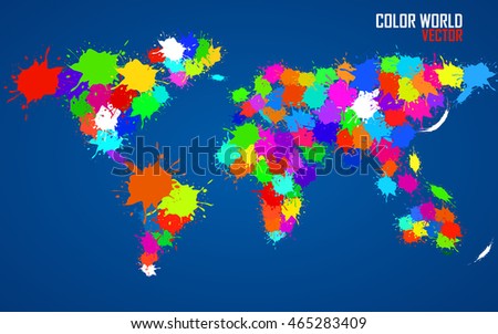 Abstract world map of colorful watercolor paint