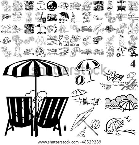 Beach set of black sketch. Part 105-4. Isolated groups and layers.