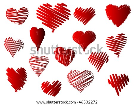 set of different scribbled hearts with gradient