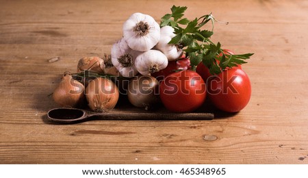 Healthy vegetable on the table with wooden Spoon
