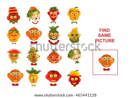 Cartoon  Illustration of Finding the Same Picture.  Educational Game for Preschool Children.