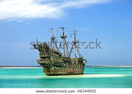 A replica of an old ship in the Caribbean.