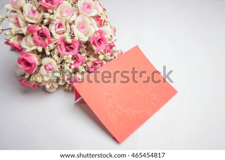 Postcard with fresh flowers vintage , select focus , blur background