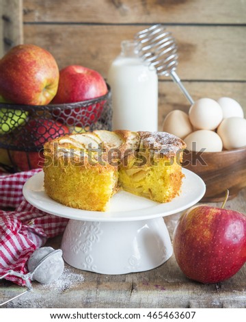 Sponge apple cake "Sharlotka", slice removed