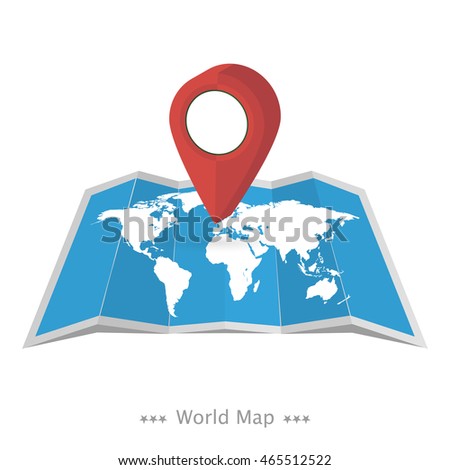Vector world map with pointer on white background