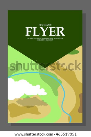 Flyers with the concept of a hike in the mountains. Extreme entertainment. Check areas. Life of survival in the open or in the woods. Vector illustration