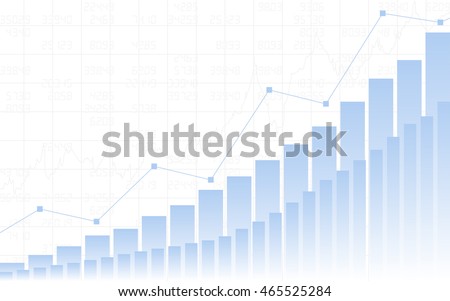 Abstract Business chart with up trend line graph, bar chart and stock numbers in bull market on white color background (vector)