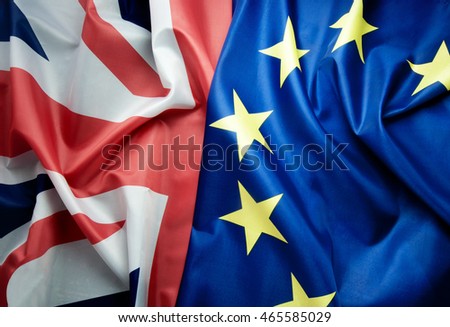 Brexit UK and European flag together  Royalty-Free Stock Photo #465585029