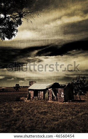 Ruined farmhouse treated with a grunge effect to create a moody picture.
