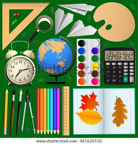 A set of of school items. Vector illustration.